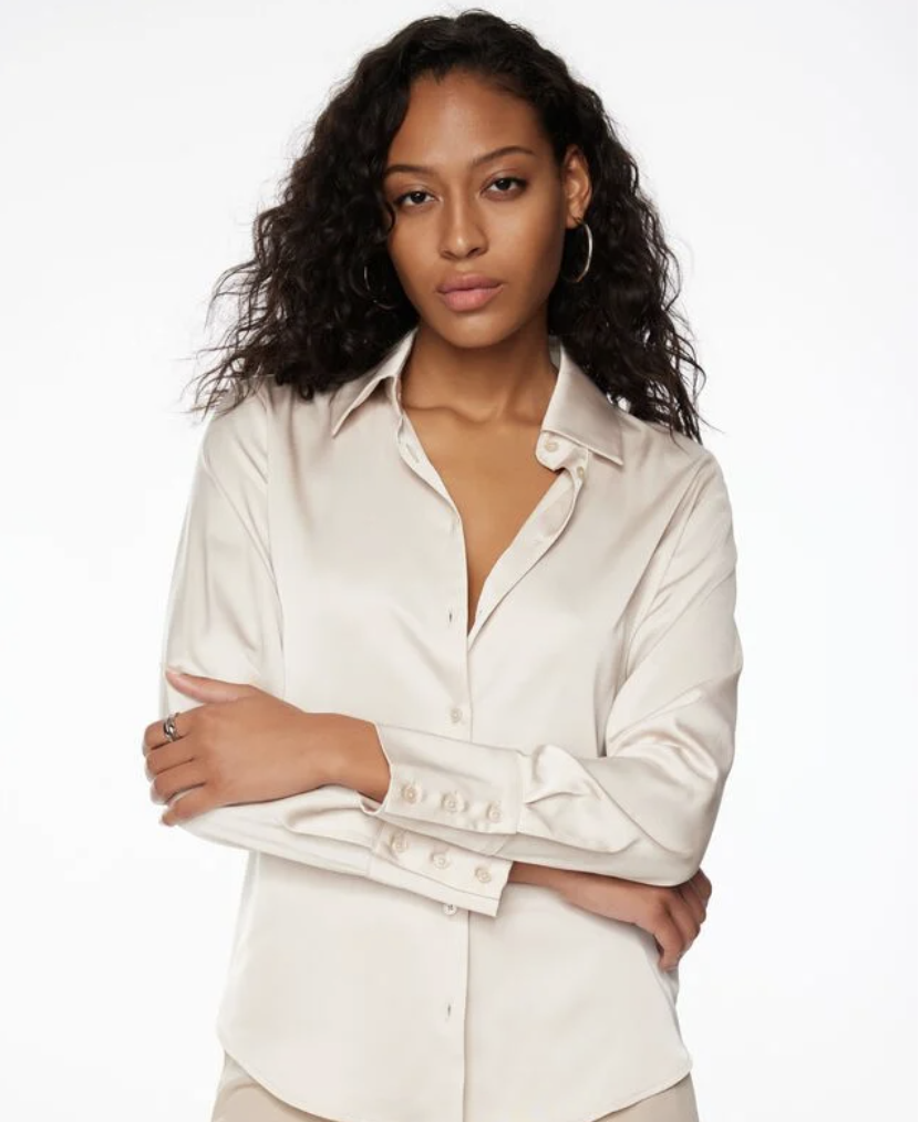 Dynamite chemise boutonnee en satin beige perle poli Matisse Stylys