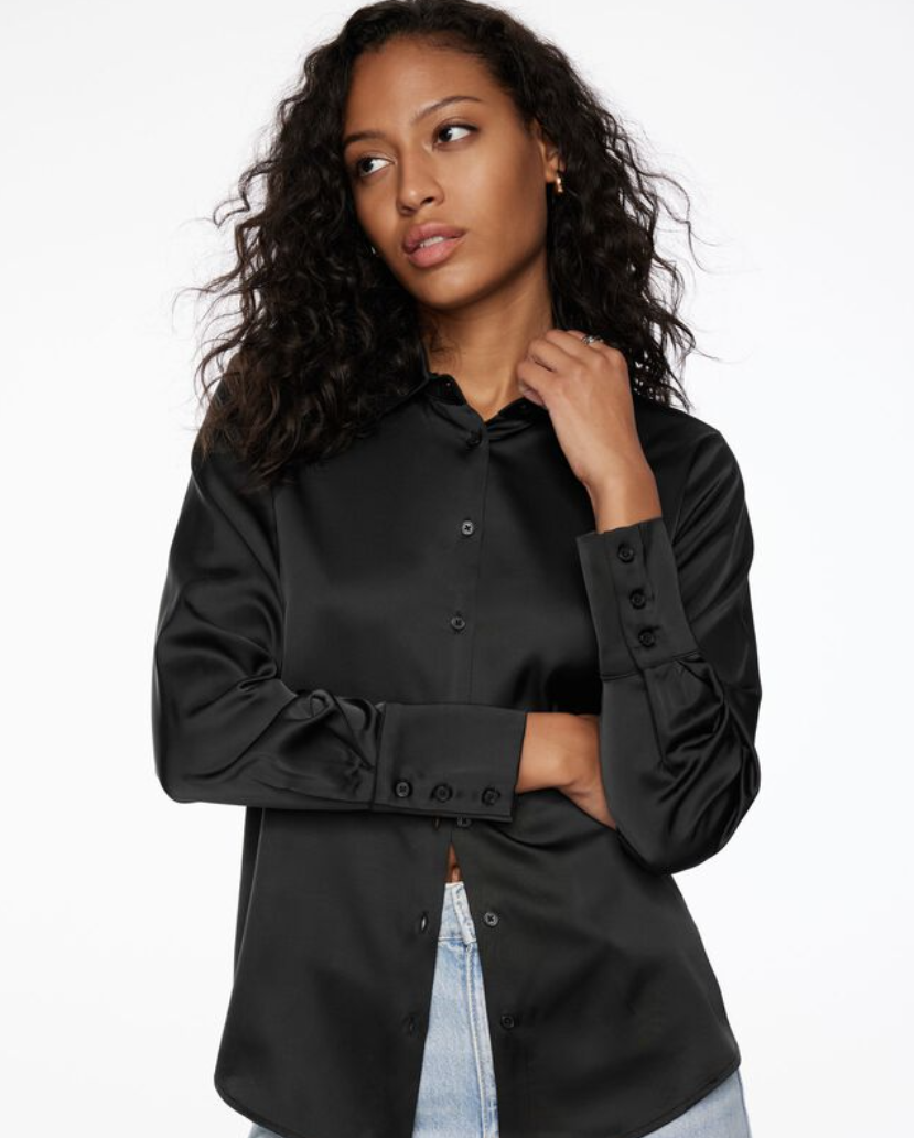 Dynamite chemise boutonnee en satin noire encre Matisse Stylys