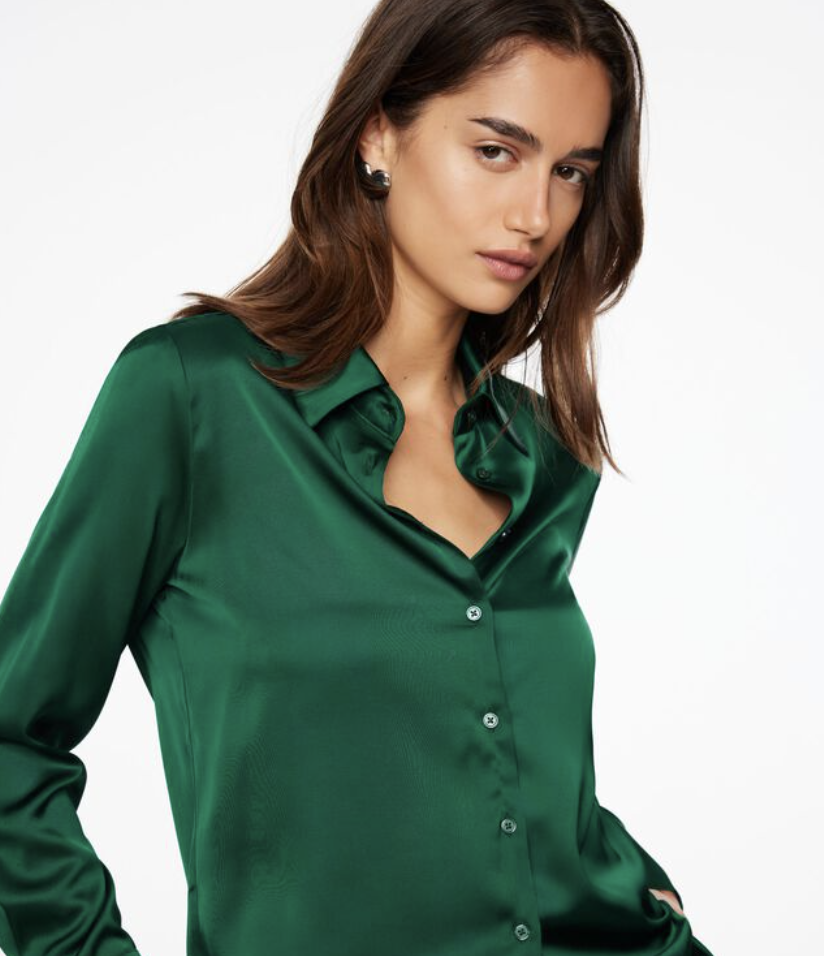 Dynamite chemise boutonnee en satin vert joyau Matisse Stylys